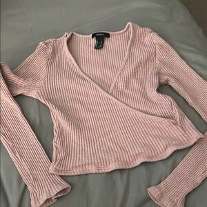 Forever 21 Blush Ribbed V-Neck Top